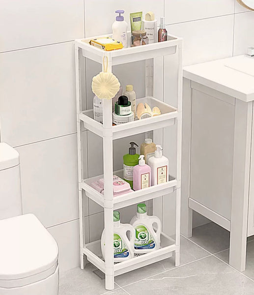 DEVLOIVI  Shelves for storage（White） Four layers Ground storage rack FOR Toilet, Kitchen, Home Use   Storage rack