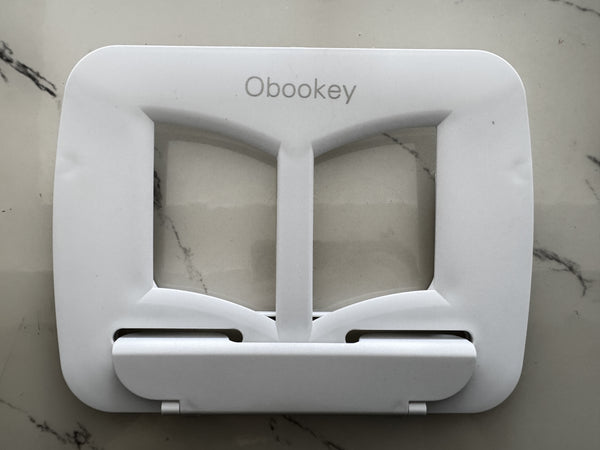 Obookey  Cookbook holders（WHITE，Book Stand for Reading, Portable Book Holder for Desk, Angle Adjustable Textbook Stand for Document Recipe, Cookbook, Music Book