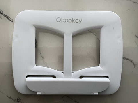 Obookey  Cookbook holders（WHITE，Book Stand for Reading, Portable Book Holder for Desk, Angle Adjustable Textbook Stand for Document Recipe, Cookbook, Music Book